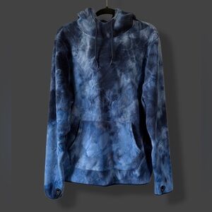 Blue Tie-Dye Fleece Hoodie – Soft Cozy Pullover, Front Pocket